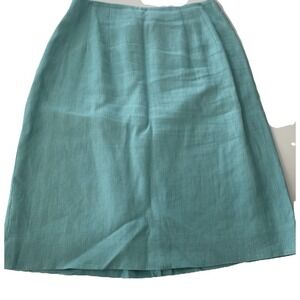 Amanda Smith Pure Linen Teal A-Line Midi Skirt Size 6 Lined Flat Front Zipper